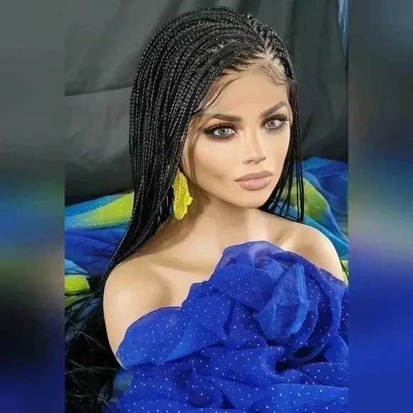 ๐ Braided full Lace Wig: African-Inspired, Black wig Human-Synthetic, "YARA" - Picture 11 of 16